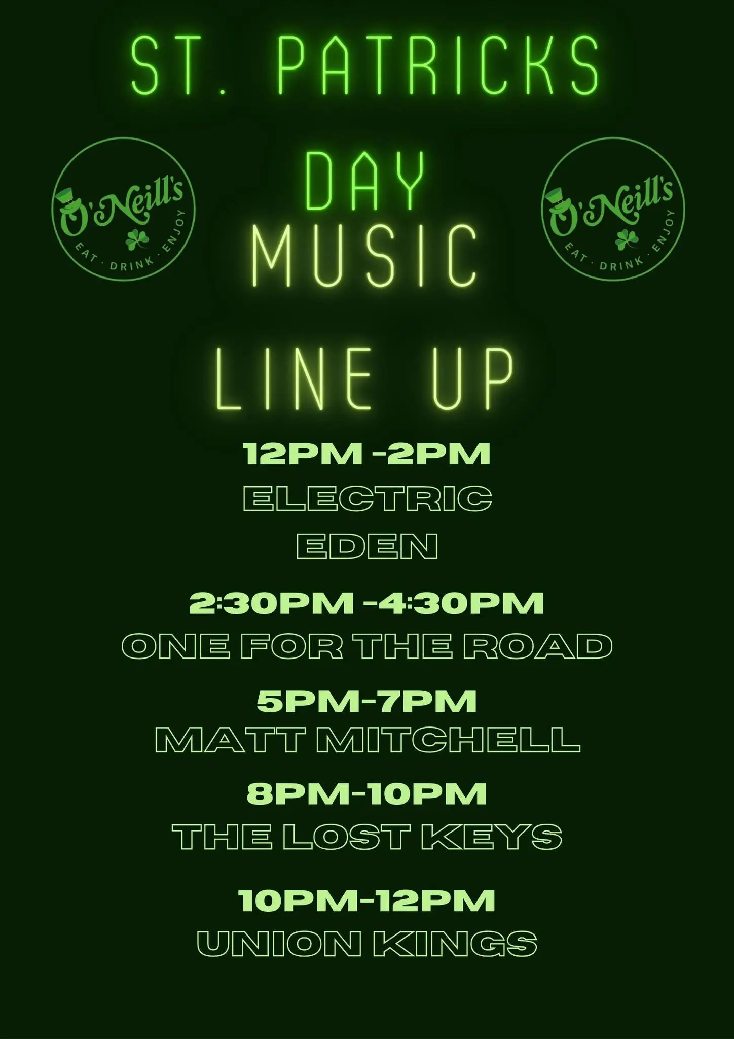 St Patrick's Day: UNION KINGS + The Lost Keys + Matt Mitchell + One For The Road + Electric Eden