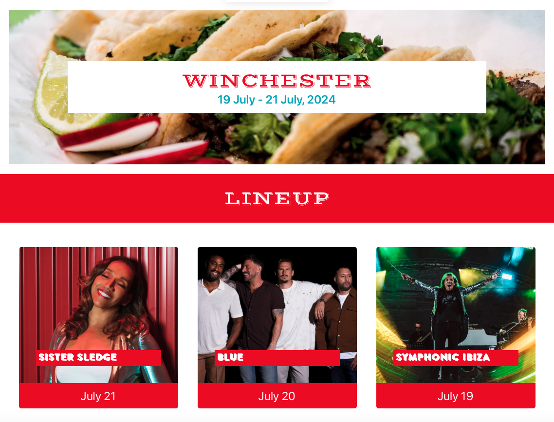 Foodies Festival 2024 with live music from SYMPHONIC IBIZA (Friday) + BLUE (Saturday) + SISTER SLEDGE (Sunday)