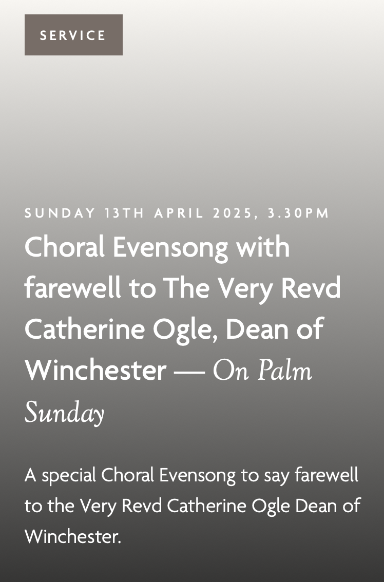 Choral Evensong with farewell to The Very Revd Catherine Ogle, Dean of Winchester