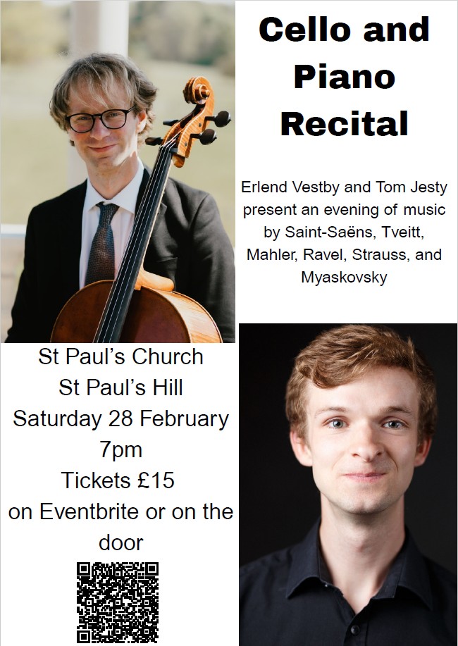 Cello and Piano Recital with Erlend Vestby and Tom Jesty