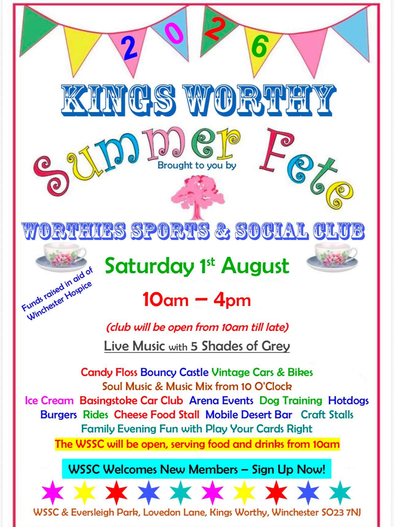 Kings Worthy Summer Fete with live music from 5 SHADES OF GREY